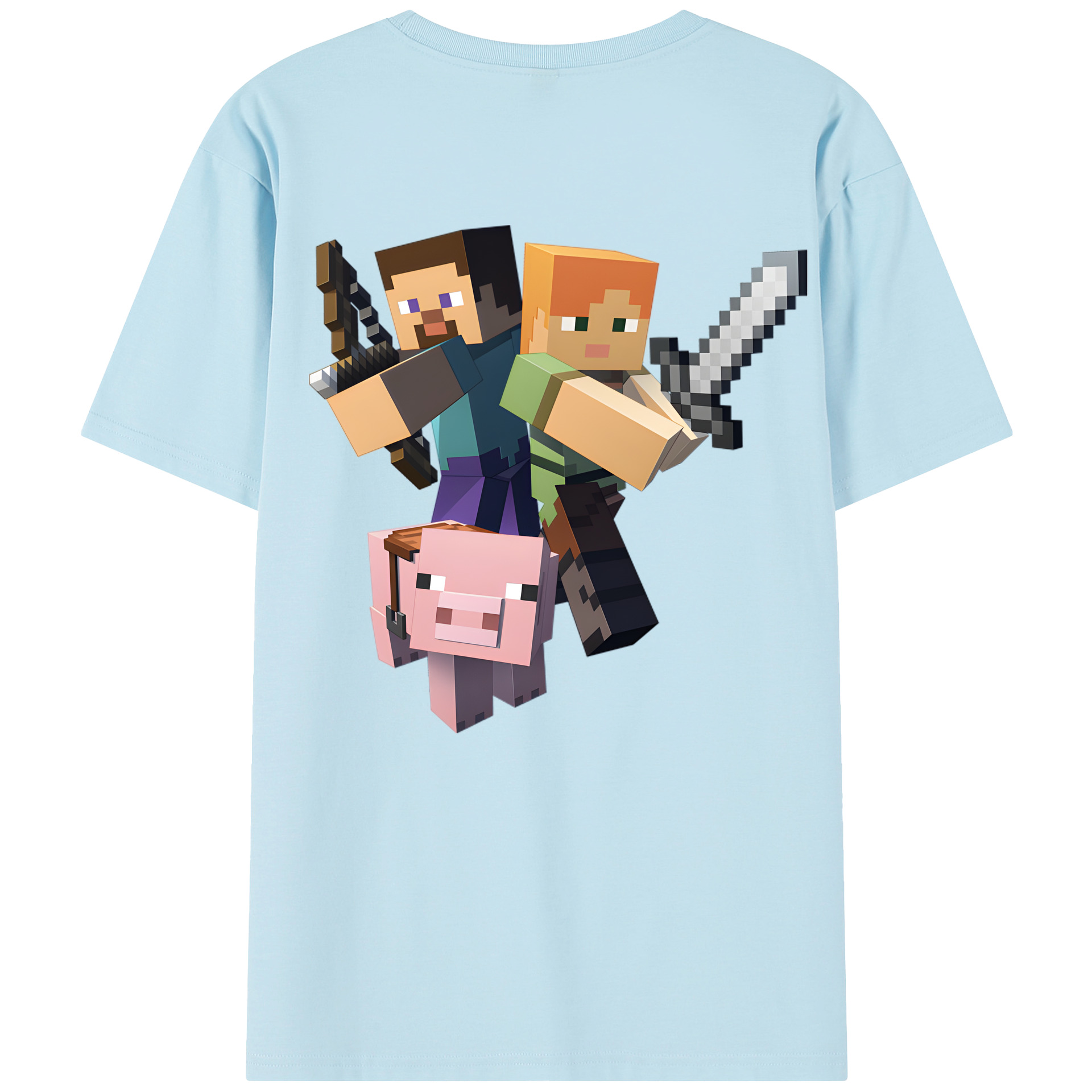 （画像用） マインクラフト ブロックの世界 Minecraft MC Block world 綿100％半袖Tシャツ（背面プリント）